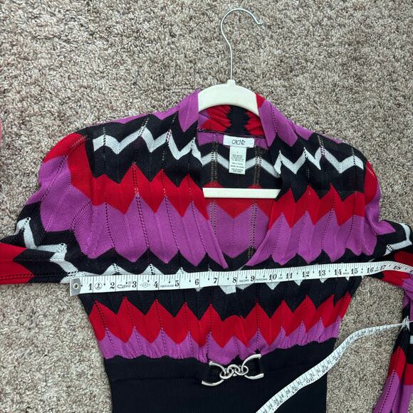 Vintage Cache Chevron Knit Top Sz S V-Neck Sweater Belted Cinch Waist Y2K 90s - Picture 5 of 8